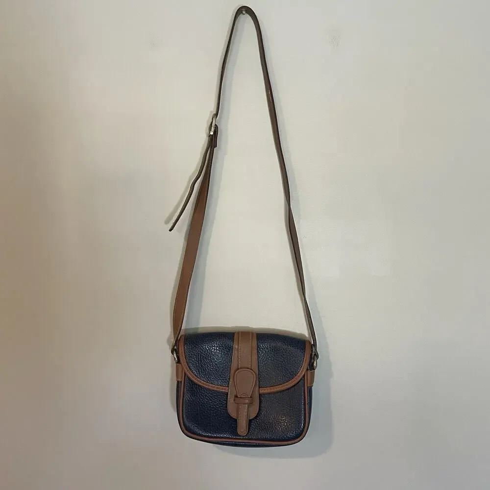 Dooney & Bourke VTG All Weather Leather Equestrian Saddle Bag Crossbody Blue‎